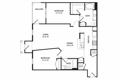 2 bed 2 bath Layfayette Floor Plan at Two Addison Place Apartments , Pooler